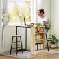 Conjunto Mesa Alta de Cocina con 2 Taburetes Reposapiés 3 Compartimentos Abiertos Estante Ajustable para Comedor Roble Conjunto Mesa Alta de Cocina con 2 Taburetes Reposapiés 3 Compartimentos Abiertos Estante Ajustable para Comedor Roble