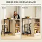 Conjunto Mesa Alta de Cocina con 2 Taburetes Reposapiés 3 Compartimentos Abiertos Estante Ajustable para Comedor Roble Conjunto Mesa Alta de Cocina con 2 Taburetes Reposapiés 3 Compartimentos Abiertos Estante Ajustable para Comedor Roble