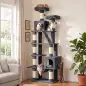 Árbol Rascador para Gatos 204 cm Multinivel con 2 Cuevas Hamaca 2 Camas Postes de Sisal Escalera 2 Bolas Gris Oscuro