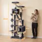 Árbol Rascador para Gatos 204 cm Multinivel con 2 Cuevas Hamaca 2 Camas Postes de Sisal Escalera 2 Bolas Gris Oscuro