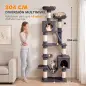 Árbol Rascador para Gatos 204 cm Multinivel con 2 Cuevas Hamaca 2 Camas Postes de Sisal Escalera 2 Bolas Gris Oscuro