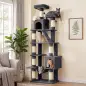 Árbol Rascador para Gatos 204 cm Multinivel con 2 Cuevas Hamaca 2 Camas Postes de Sisal Escalera 2 Bolas Gris Oscuro