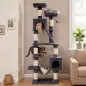 Árbol Rascador para Gatos 204 cm Multinivel con 2 Cuevas Hamaca 2 Camas Postes de Sisal Escalera 2 Bolas Gris Oscuro