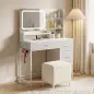 Tocador de Maquillaje con Espejo LED de 3 Colores Estación de Carga 4 Cajones 5 Estantes Soporte para Secador Blanco