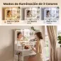 Tocador de Maquillaje con Espejo LED de 3 Colores Estación de Carga 4 Cajones 5 Estantes Soporte para Secador Blanco