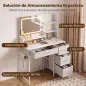 Tocador de Maquillaje con Espejo LED de 3 Colores Estación de Carga 4 Cajones 5 Estantes Soporte para Secador Blanco