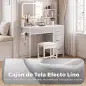 Tocador de Maquillaje con Espejo LED de 3 Colores Estación de Carga 4 Cajones 5 Estantes Soporte para Secador Blanco