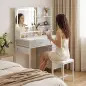 Tocador de Maquillaje con Espejo LED de 3 Colores Estación de Carga 4 Cajones 5 Estantes Soporte para Secador Blanco