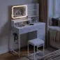 Tocador de Maquillaje con Espejo LED de 3 Colores Estación de Carga 4 Cajones 5 Estantes Soporte para Secador Blanco