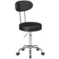 Taburete con Ruedas Giratorio Altura Regulable de Cuero Sintético con Respaldo para Spa Oficina Tatuajes Negro