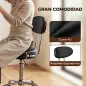 Taburete con Ruedas Giratorio Altura Regulable de Cuero Sintético con Respaldo para Spa Oficina Tatuajes Negro