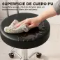 Taburete con Ruedas Giratorio Altura Regulable de Cuero Sintético con Respaldo para Spa Oficina Tatuajes Negro