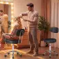 Taburete con Ruedas Giratorio Altura Regulable de Cuero Sintético con Respaldo para Spa Oficina Tatuajes Negro
