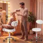 Taburete con Ruedas Giratorio Altura Regulable de Cuero Sintético con Respaldo para Spa Oficina Tatuajes Blanco Taburete con Ruedas Giratorio Altura Regulable de Cuero Sintético con Respaldo para Spa Oficina Tatuajes Blanco
