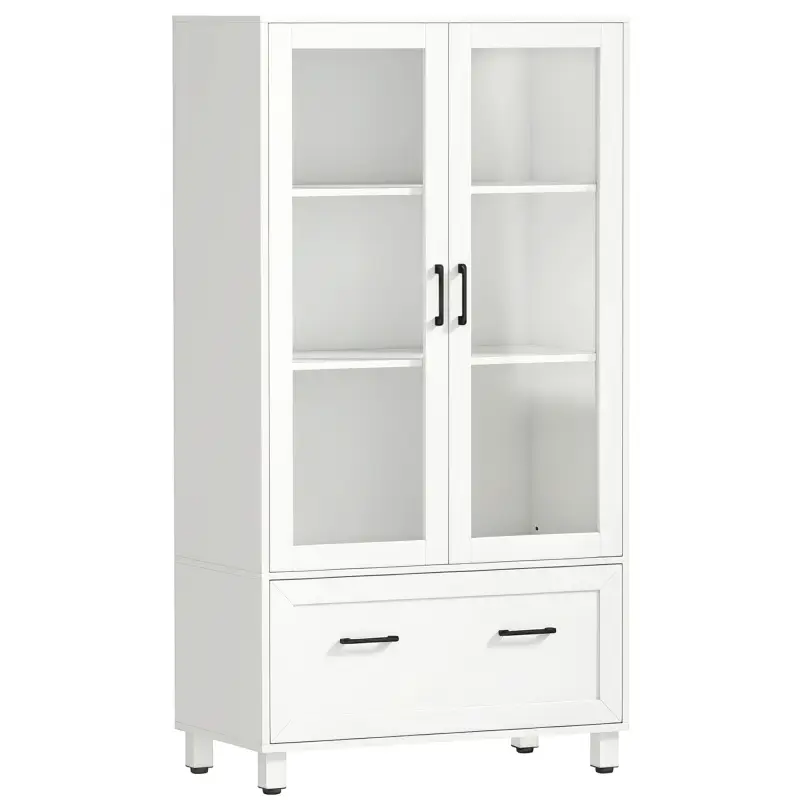 Archivador con Puertas de Cristal y Cajón Armario de Oficina con Barras Ajustables para Archivos 75x40x141 cm Blanco Archivador con Puertas de Cristal y Cajón Armario de Oficina con Barras Ajustables para Archivos 75x40x141 cm Blanco