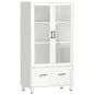 Archivador con Puertas de Cristal y Cajón Armario de Oficina con Barras Ajustables para Archivos 75x40x141 cm Blanco Archivador con Puertas de Cristal y Cajón Armario de Oficina con Barras Ajustables para Archivos 75x40x141 cm Blanco