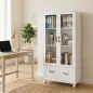 Archivador con Puertas de Cristal y Cajón Armario de Oficina con Barras Ajustables para Archivos 75x40x141 cm Blanco Archivador con Puertas de Cristal y Cajón Armario de Oficina con Barras Ajustables para Archivos 75x40x141 cm Blanco