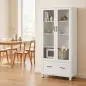 Archivador con Puertas de Cristal y Cajón Armario de Oficina con Barras Ajustables para Archivos 75x40x141 cm Blanco Archivador con Puertas de Cristal y Cajón Armario de Oficina con Barras Ajustables para Archivos 75x40x141 cm Blanco