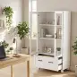 Archivador con Puertas de Cristal y Cajón Armario de Oficina con Barras Ajustables para Archivos 75x40x141 cm Blanco Archivador con Puertas de Cristal y Cajón Armario de Oficina con Barras Ajustables para Archivos 75x40x141 cm Blanco