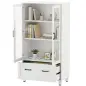 Archivador con Puertas de Cristal y Cajón Armario de Oficina con Barras Ajustables para Archivos 75x40x141 cm Blanco Archivador con Puertas de Cristal y Cajón Armario de Oficina con Barras Ajustables para Archivos 75x40x141 cm Blanco