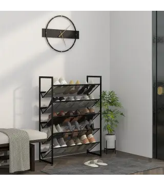 Zapatero de 5 Niveles Zapatero Estrecho de Acero para 15 Pares de Zapatos para Recibidor Entrada Pasillo Negro