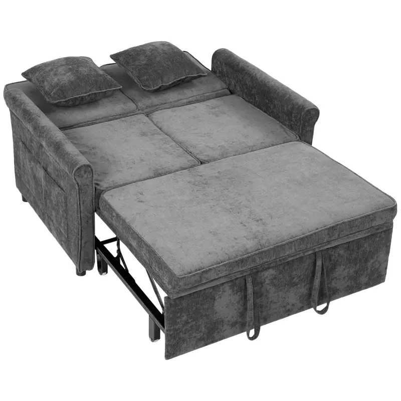 Sofá Cama 2 Plazas 3 en 1 con Respaldo Ajustable 5 Niveles Bolsillos Laterales 2 Almohadas para Sala de Estar Gris Sofá Cama 2 Plazas 3 en 1 con Respaldo Ajustable 5 Niveles Bolsillos Laterales 2 Almohadas para Sala de Estar Gris