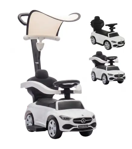Correpasillos Bebés 3 en 1 Mercedes-Benz con Barra de Empuje Capota Barandilla de Seguridad Música 12-36 Meses Blanco