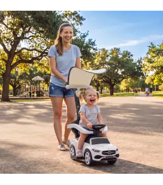 Correpasillos Bebés 3 en 1 Mercedes-Benz con Barra de Empuje Capota Barandilla de Seguridad Música 12-36 Meses Blanco