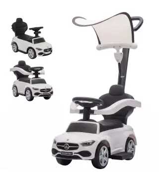 Correpasillos Bebés 3 en 1 Mercedes-Benz con Barra de Empuje Capota Barandilla de Seguridad Música 12-36 Meses Blanco