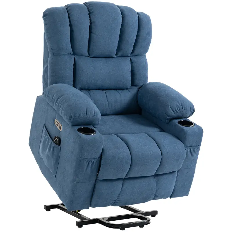 Sillón Relax Reclinable Eléctrico Levanta Personas Masaje Vibratorio y Calor Asiento Ancho USB-C USB-A Bolsillos Azul Sillón Relax Reclinable Eléctrico Levanta Personas Masaje Vibratorio y Calor Asiento Ancho USB-C USB-A Bolsillos Azul