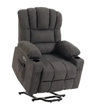 Sillón Relax Reclinable Eléctrico Levanta Personas Masaje Vibratorio y Calor Asiento Ancho USB-C USB-A Bolsillos Negro