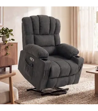 Sillón Relax Reclinable Eléctrico Levanta Personas Masaje Vibratorio y Calor Asiento Ancho USB-C USB-A Bolsillos Negro
