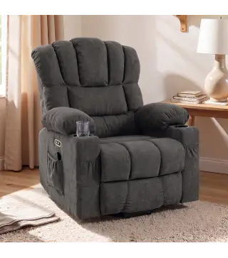 Sillón Relax Reclinable Eléctrico Levanta Personas Masaje Vibratorio y Calor Asiento Ancho USB-C USB-A Bolsillos Negro