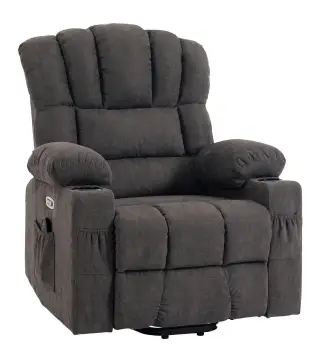 Sillón Relax Reclinable Eléctrico Levanta Personas Masaje Vibratorio y Calor Asiento Ancho USB-C USB-A Bolsillos Negro