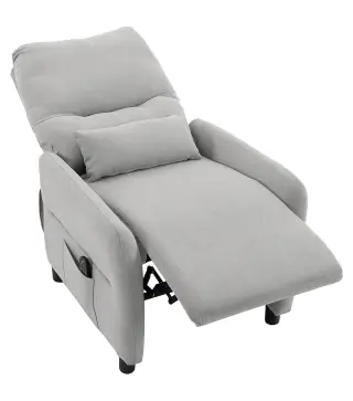 Sillón de Masaje Reclinable con Masaje Calor Lumbar Asiento con Muelles Reposapiés Cojín Lumbar Tejido Rizo Gris