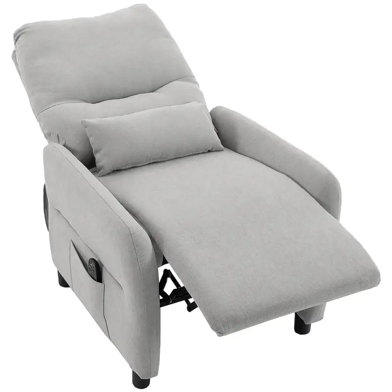 Sillón de Masaje Reclinable con Masaje Calor Lumbar Asiento con Muelles Reposapiés Cojín Lumbar Tejido Rizo Gris