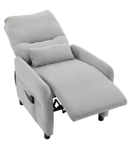 Sillón de Masaje Reclinable con Masaje Calor Lumbar Asiento con Muelles Reposapiés Cojín Lumbar Tejido Rizo Gris