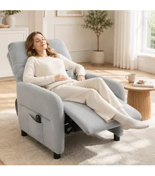 Sillón de Masaje Reclinable con Masaje Calor Lumbar Asiento con Muelles Reposapiés Cojín Lumbar Tejido Rizo Gris