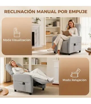Sillón de Masaje Reclinable con Masaje Calor Lumbar Asiento con Muelles Reposapiés Cojín Lumbar Tejido Rizo Gris