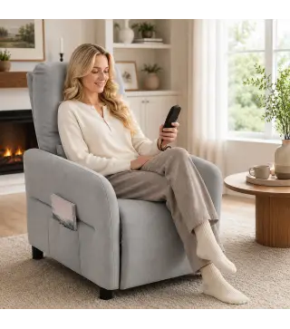 Sillón de Masaje Reclinable con Masaje Calor Lumbar Asiento con Muelles Reposapiés Cojín Lumbar Tejido Rizo Gris
