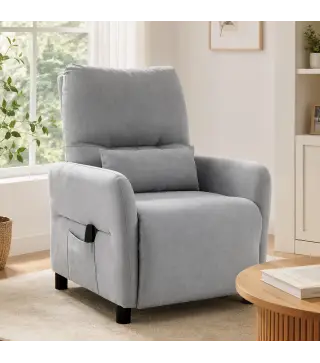 Sillón de Masaje Reclinable con Masaje Calor Lumbar Asiento con Muelles Reposapiés Cojín Lumbar Tejido Rizo Gris