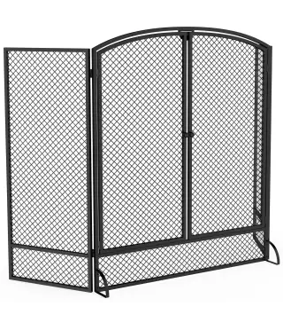 Salvachispas para Chimenea Plegable de 3 Paneles de Metal con Doble Puerta para Hogar 122x75 cm Negro