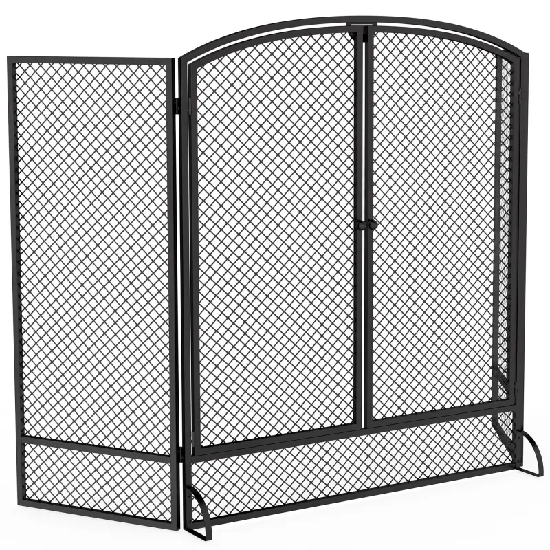 Salvachispas para Chimenea Plegable de 3 Paneles de Metal con Doble Puerta para Hogar 122x75 cm Negro Salvachispas para Chimenea Plegable de 3 Paneles de Metal con Doble Puerta para Hogar 122x75 cm Negro