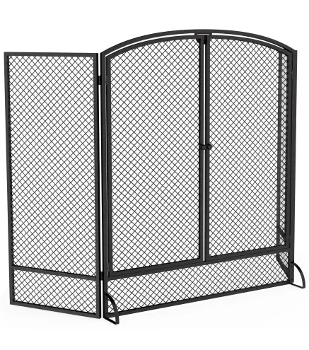 Salvachispas para Chimenea Plegable de 3 Paneles de Metal con Doble Puerta para Hogar 122x75 cm Negro