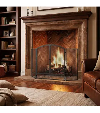 Salvachispas para Chimenea Plegable de 3 Paneles de Metal con Doble Puerta para Hogar 122x75 cm Negro