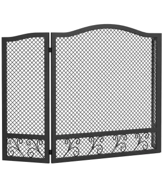 Salvachispas para Chimenea Plegable de 3 Paneles de Metal con Diseño Floral para Hogar 107x60 cm Negro