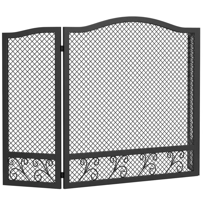 Salvachispas para Chimenea Plegable de 3 Paneles de Metal con Diseño Floral para Hogar 107x60 cm Negro Salvachispas para Chimenea Plegable de 3 Paneles de Metal con Diseño Floral para Hogar 107x60 cm Negro