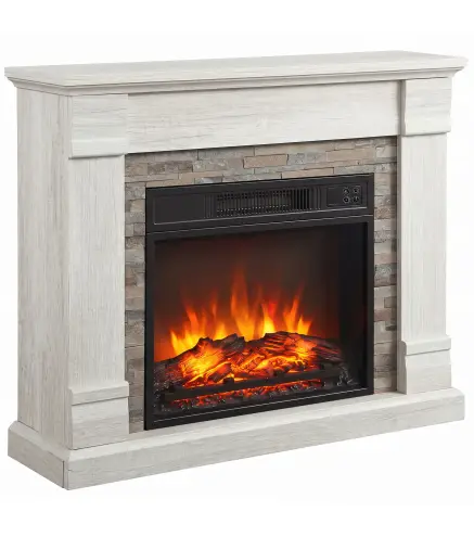 Chimenea Eléctrica Decorativa 1800W con Efecto de Llama de 3 Brillos Termostato Temporizador Mando a Distancia Natural
