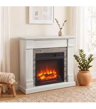 Chimenea Eléctrica Decorativa 1800W con Efecto de Llama de 3 Brillos Termostato Temporizador Mando a Distancia Natural
