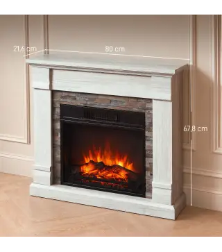 Chimenea Eléctrica Decorativa 1800W con Efecto de Llama de 3 Brillos Termostato Temporizador Mando a Distancia Natural